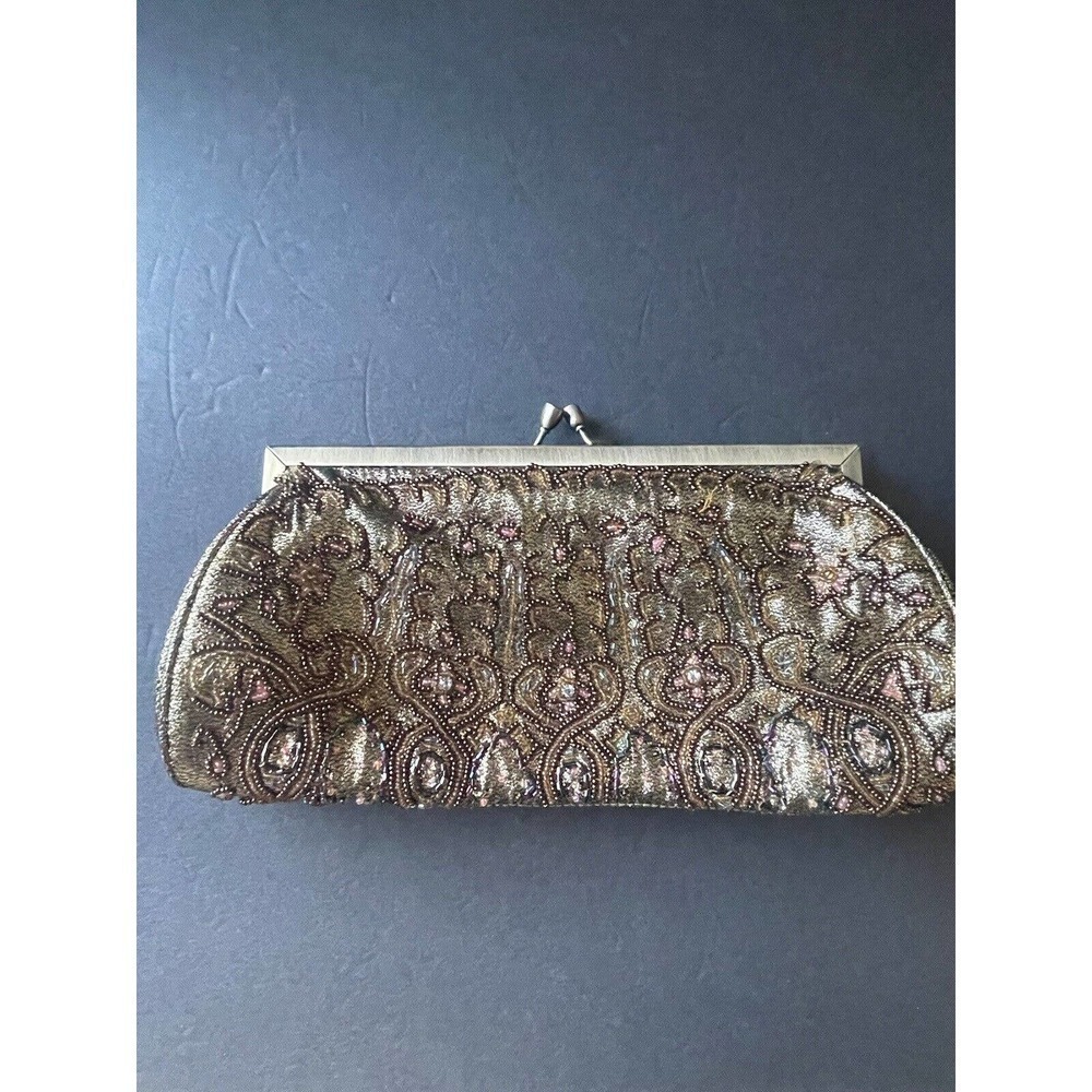 Carlo Fellini Vintage Bronze Beaded Clutch Shoulder Bag Evening Gala Purse